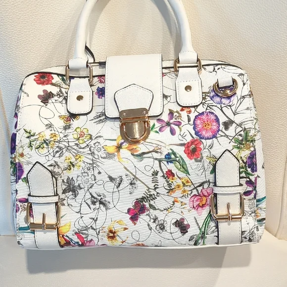 Floral White Satchel Bag - Picture 2 of 9